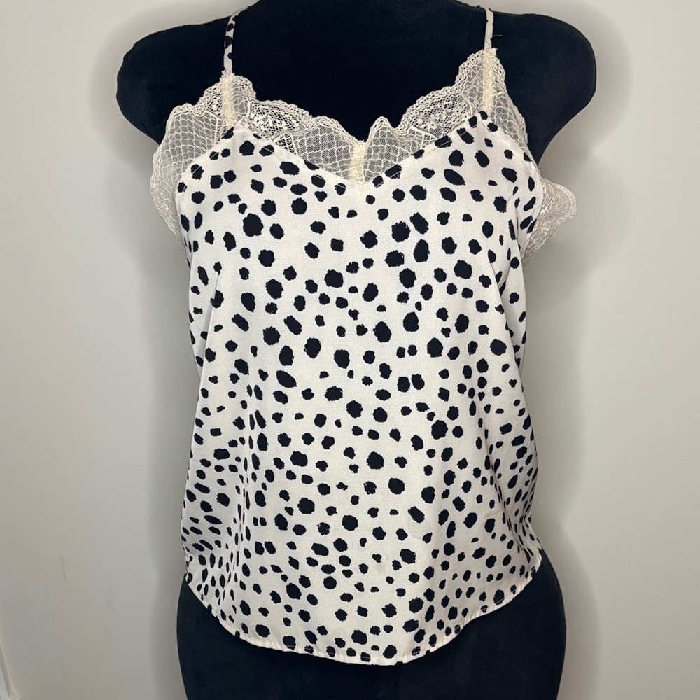 Macaron Polka Dot Lace Trim Cami Top Size Small